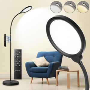 LED Floor Lamp, 12W/1000LM Reading Light, 3 Color Temperatures Bright Modern Tall Lamp, Adjustable Gooseneck Standing Lamp with Remote & Touch Control for Living Room, Bedroom, Office, Black