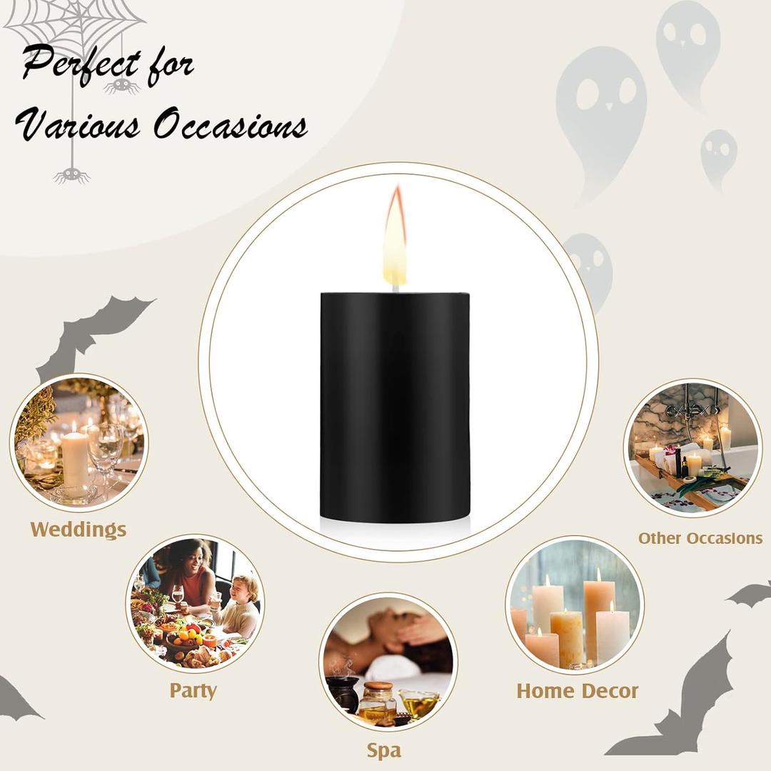 Lounsweer 4 Pcs Pillar Candles Bulk for Wedding Unscented Pillar Candles 3 Set 2 x 3/6/8 Inch Multi Size for Weddings Engagement Spa Home Party Events Ceremony(Black)