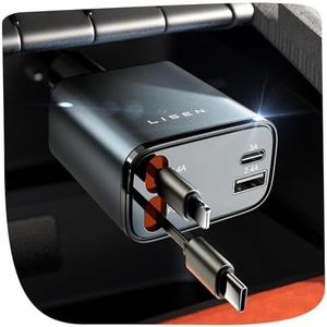 LISEN Retractable Car Charger for iPhone 17, 69W USB C Car Accessories Adapter USB C Charger Fast Charging, Gifts for Women Men, Travel Essentials, for iPhone 17 Pro Max Air 16 15 14 13 12 Samsung S25