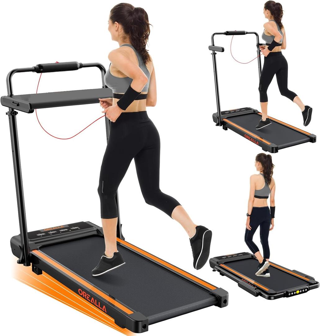 Walking Pad with 12% Incline, Under Desk Walking Pad Treadmill with Handle Bar & Removable Desk Workstation, 3 in 1 3.5HP Foldable Treadmill 300lbs Capacity for Home Office with Remote Control (Orange)