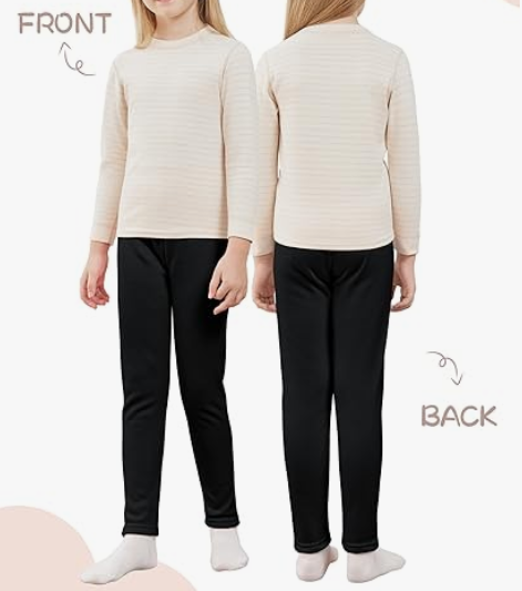 Girls Fleece Lined Leggings Cotton Kids Winter Warm Leggings Thick Thermal Tights Pants (7-8 Years, Black)