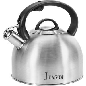 Tea Kettle Stovetop - Food Grade Stainless Steel Whistling Tea Pot with Ergonomic Handle, Unique Button Control Kettle Outlet, Can Be Used in the Kitchen or Camping, 3.1 Q/3L (Silver)