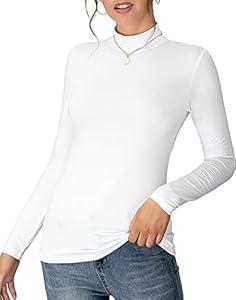 MANGDIUP Women's Mock Turtleneck Long Sleeve Sleeveless Pullover Tops Slim Fit Basic T-Shirts (Black)