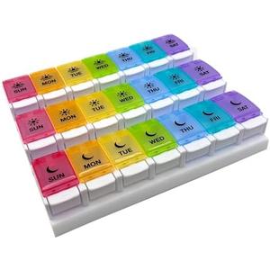 EZY DOSE Weekly (7-Day) Pill Case, Daily Medicine Planner, Vitamin Organizer Container, Large Push Button Compartments, Easy to Use, 3 Times a Day, Spring Open Design, Rainbow Lids, BPA Free : Everything Else