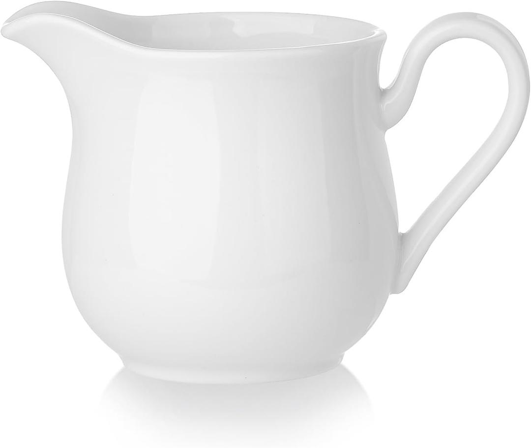 8 OZ Small Ceramic Creamer with Handle, Coffee Milk Creamer Pitcher White Serving Sauce Pitcher for Kitchen