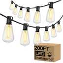 Brightever Outdoor String Lights 200FT Waterproof, Patio String Lights for Outside with 100+4 ST38 Shatterproof LED Filament Bulbs, Dimmable Hanging Lights for Christmas, Party, Cafe (2-Pack 100FT)