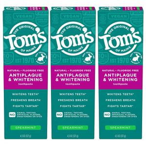 Toms of Maine Antiplaque and Whitening Fluoride Free Toothpaste, Spearmint 3-Pack (4.5 Ounce (Pack of 3)) Exp 1/2026