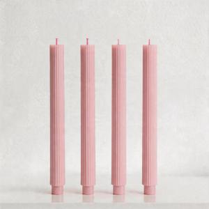 4 Pack | 10" Premium Unscented Ribbed Wick Taper Candles, Tall Ribbon Wax Dinner Unscented Modern Home Décor Soy Wax Handmade 12 Hours candlesticks (Baby Pink)