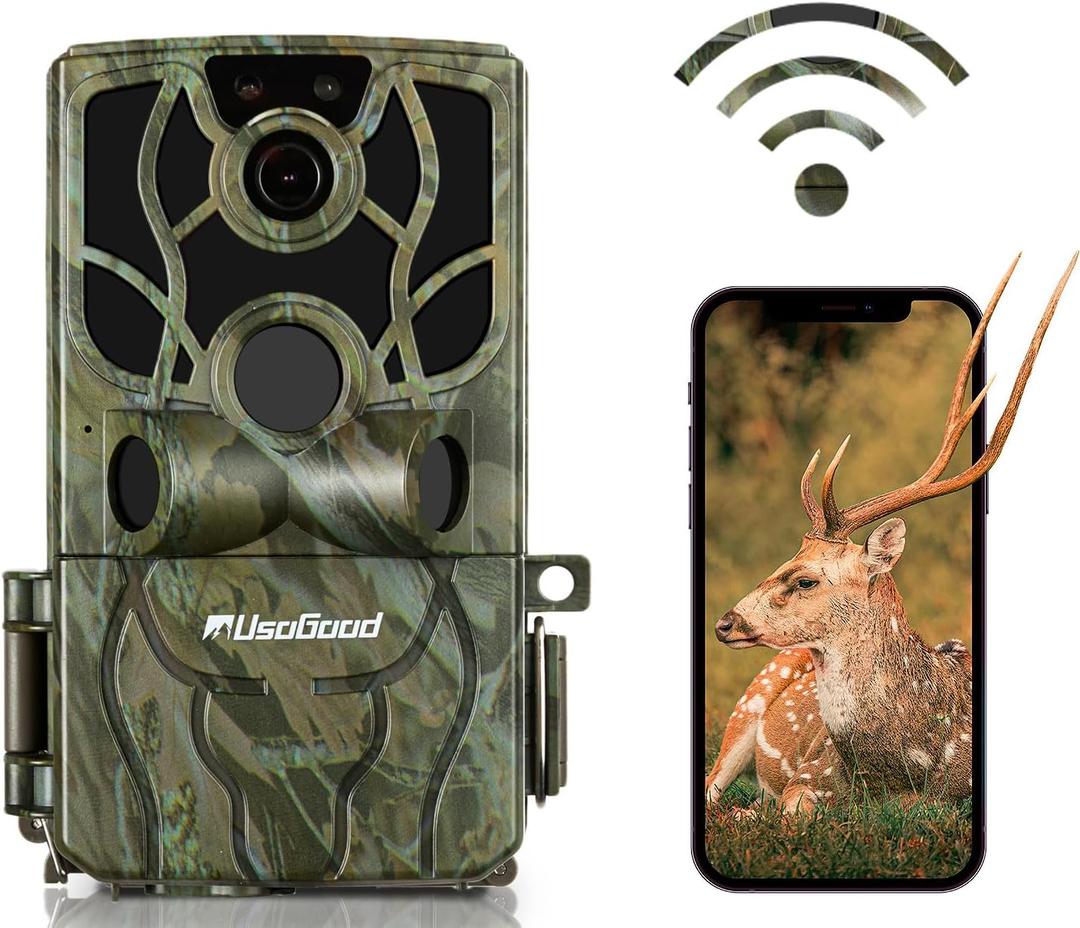 usogood 4K 48MP game camera wifi trail cameras with night vision motion activated waterproof, trail camera with Cell Phone App, No Glow Night Vision,120Detection Angle,for Outdoor Wildlife Monitoring