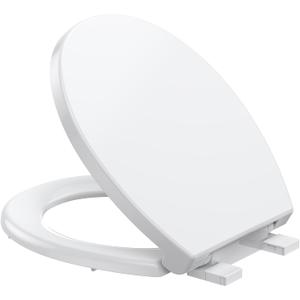 Toilet Seat,Round Toilet Seat with Quiet-Close, Quick-Attach Hardware with Grip-Tight Bumpers, Quick-Release Design,Slow-Close Toilet Seat, Full Flat White