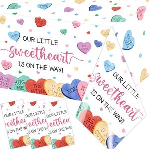 3pcs Little Sweetheart Tablecloth Valentines Table Cloth Conversation Heart Plastic Table Cover Little Sweetheart is on The Way Baby Shower Decorations for Valentines Birthday Decor