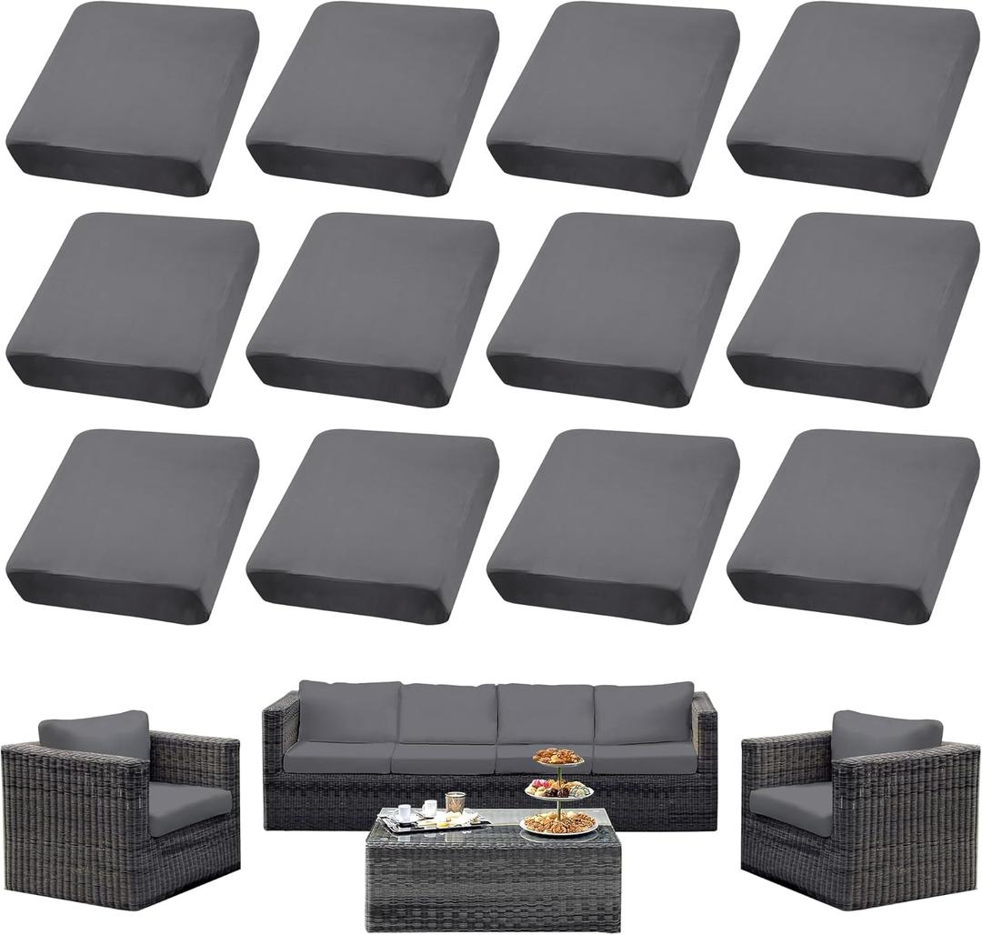 Outdoor Cushion Covers Set,12PCS Patio Furniture Couch Seat Slipcovers, Replacement for Sofa Sectional Chair(CoverOnly) (Grey)