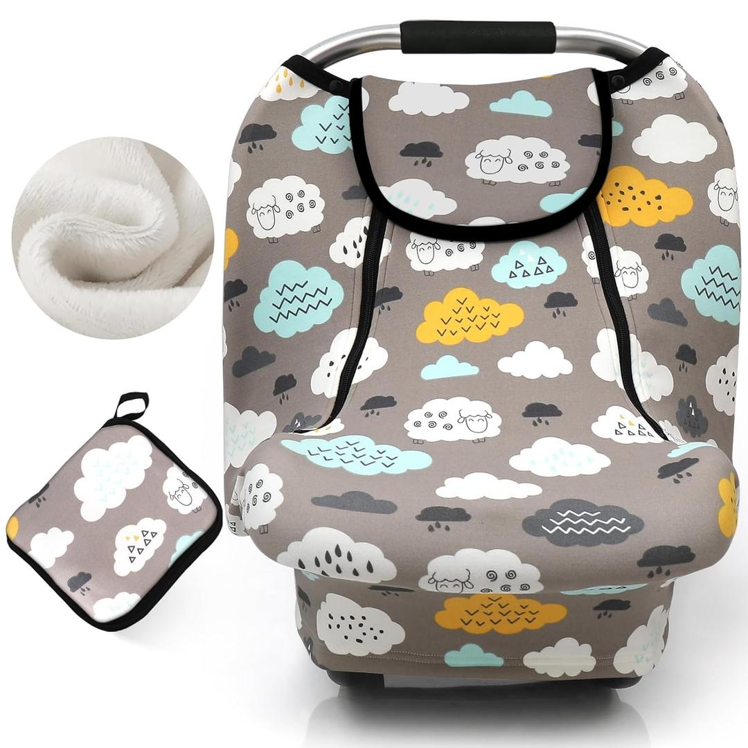 ACRABROS Car Seat Covers for Babies,All Season Infant Carseat Cover Canopy for Boys and Girls,Stretchy Adjustable Peeping Window with Mesh Cover,Warm Breathable Universal Fit,Clouds Sheep