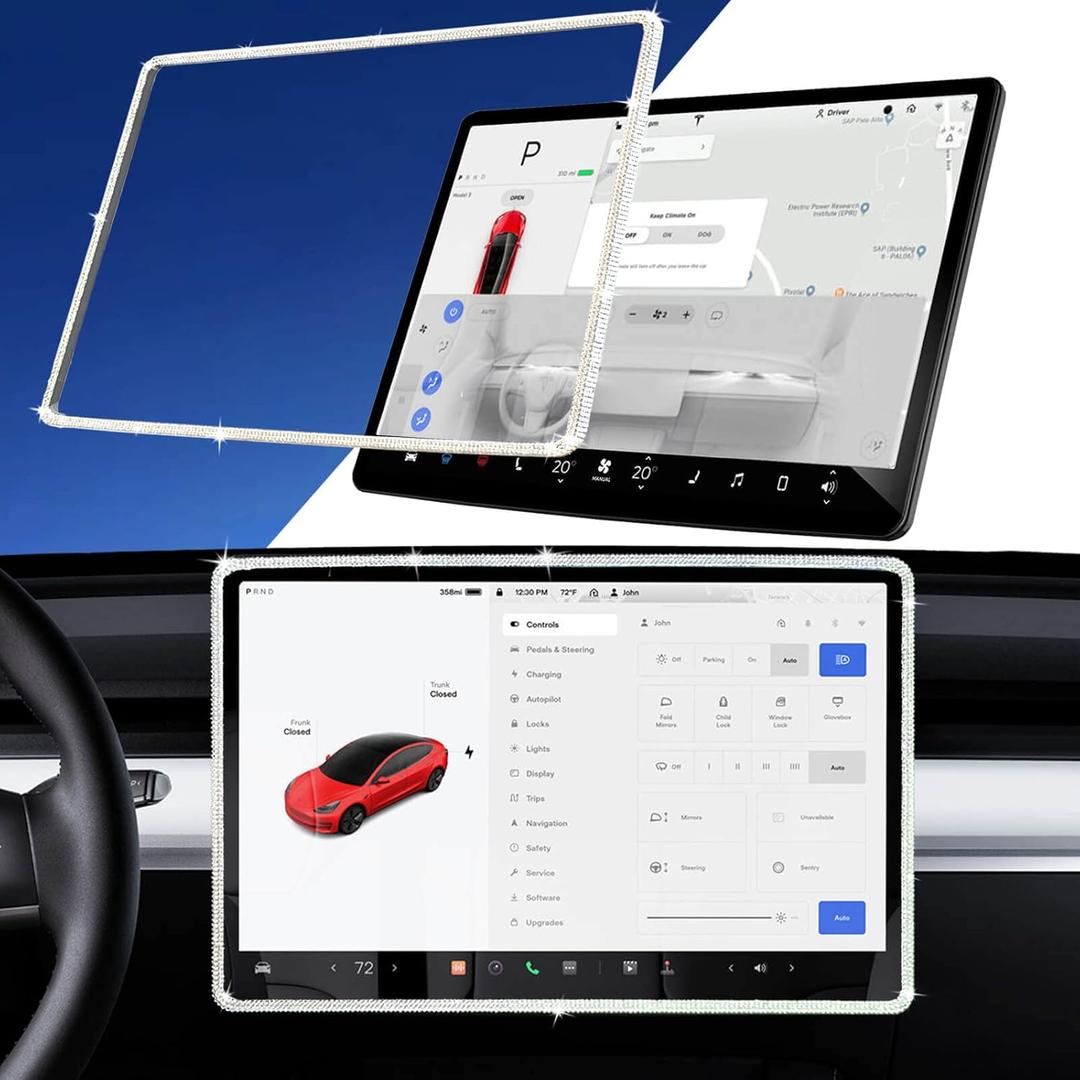Yeapop Bling Bling Rhinstones Screen Protector for Tesla Model 3 2017-2023 and Model Y 2019-2025.2, Sparkly Center Console Accessories for 3&Y. (Silver)