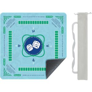 Mahjong Mat (31.5"x31.5"), Cyan Reduction Noise Rubber Mat with Guide & Rule &T ips & Charleston & Direction Guidance Silent Sports Auxiliary Props, Non-Slip Regular Footstep System Training Blanket