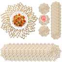 Gold Placemats Set of 24, Including 12 Pcs Charger Plates & 12 Pcs Coasters, Heat-Resistant Hollow Table Mats, Washable Round Dining Placemats, Wedding Table Decorations