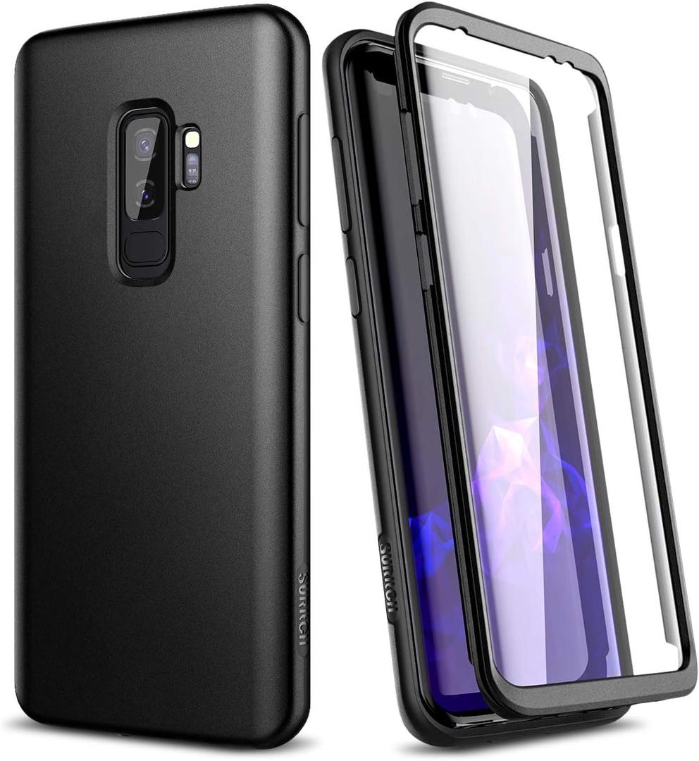 SURITCH for Samsung Galaxy S9 Plus Case, [Built-in Screen Protector] Matte Black Hard Full-Body Protection Shockproof Rugged Bumper Protective Cover for Galaxy S9 Plus 6.2 Inch (Matte Black)