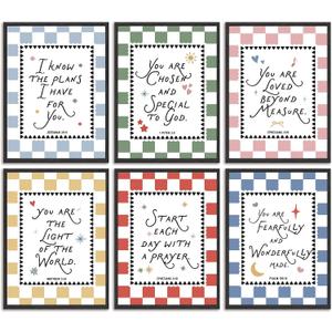 2 x 6pcs Colorful Bible Verse Canvas Wall Art Christian Boy Education Posters Prints Children'S Bible Inspirational Quote Wall Decor Pictures for Nursery Kids Bedroom Classroom Home Decoration Unframed, 10"L x 8"W