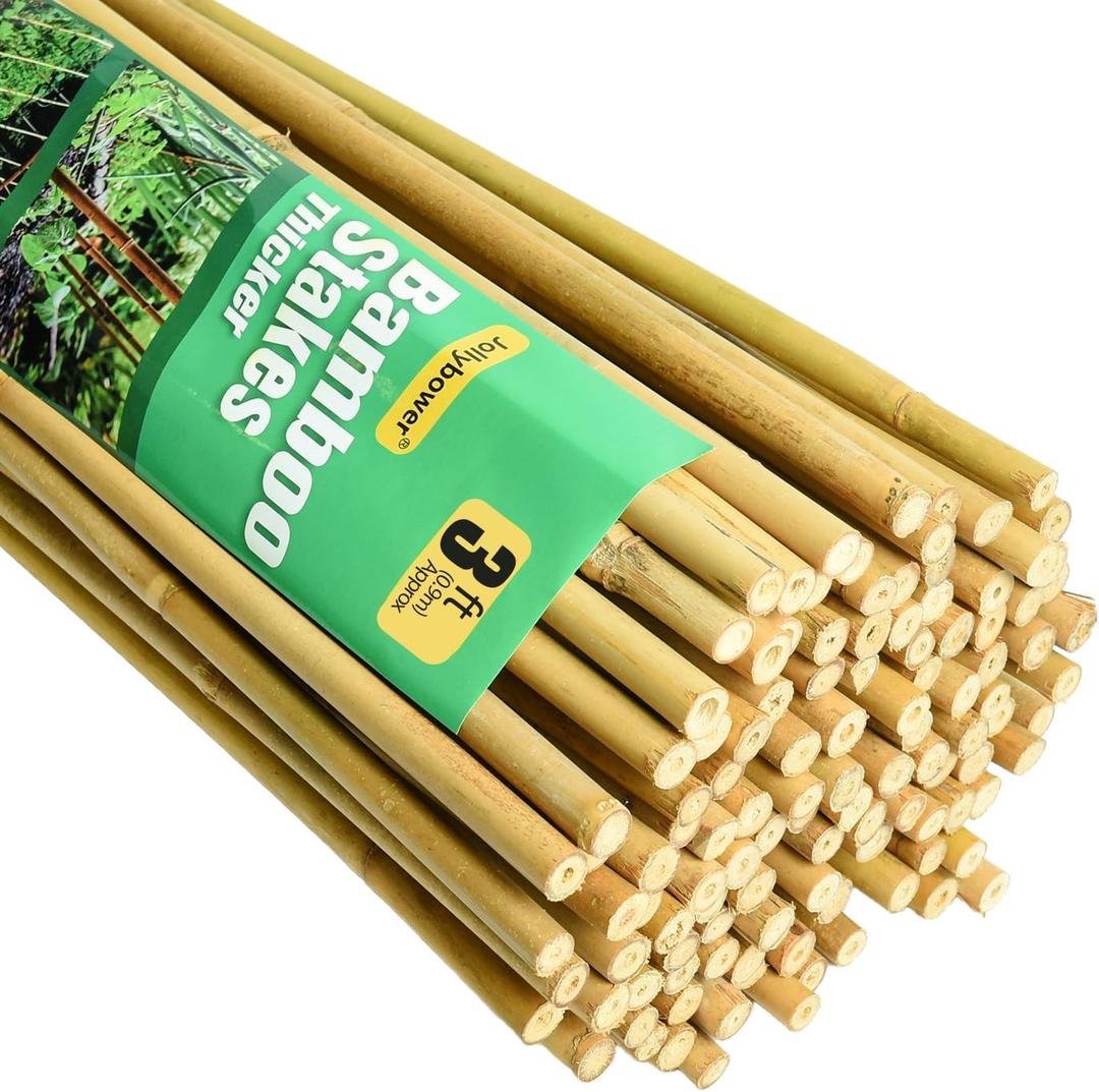Jollybower 5"x3" Bamboo Stakes 50 Pack, Thicker Heavy-Duty Plant Stakes, Natural Garden Stakes for Bean, Tomato, Bean, Flowers,Trees Potted and Climbing Plant Support
