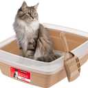 IRIS USA Cat Litter Box, Open Top with Scoop, Easy Clean Plastic Pan for Indoor Cats & Kittens, Beige