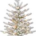 Puleo International 2ft Pre-Lit Potted Flocked Arctic Fir Pencil Christmas Tree with 30 Warm White Lights, 262 Realistic Dense Snow Flocked Branch Tips, Easy Setup Artificial Trees with Sturdy Stand