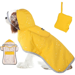SlowTon Dog Raincoat, Adjustable Dog Rain Jacket Clear Hooded Double Layer, Waterproof Poncho with Reflective Strip Straps and Storage Pocket for Medium Dogs(M)