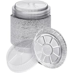 Fig & Leaf (40 Pack) Premium 6-Inch Round Foil Pans with Plastic Dome Lids l Heavy Duty l Disposable Aluminum Tin for Roasting, Baking, or Cooking