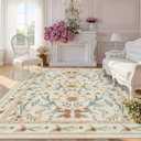 Beige Floral Area Rug 6x9,Neutral Washable Girls Bedroom Rug for Nursery, Playroom or Kids Room,Soft Non-Slip Carpet for Baby Room and Modern Home Decor