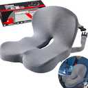 Seat Cushion for Truck Driver, Memory Foam Truck Seat Cushion with Adjustable Strap Ergonomic Back Support & Sciatica Relief for Long Drives, Semi Truck Accessories