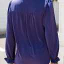 Dokotoo Womens Tops Casual Pleated V Neck Puff Long Sleeve T Shirts Loose Tunic Business Blouse (Blue, XXL)