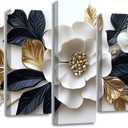 XLMDYYSW Large Canvas Wall Art for Living Room 5 Pieces White and Gold Flower Picture Botanical Floral Print Painting Modern Artwork for Bedroom Decor Framed (8x14inx2 8x18inx2 8x22inx1)