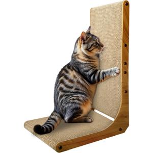 AGYM Cat Scratcher, 26 inch L Shape Cat Scratching Pad for Indoor Cats, Durable Sustainable Cardboard Scratcher, Recyclable Vertical Cat Scratch Pad to Protect Furniture, Large