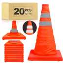 TENKAIWICK 18 Inch 20 Pack Traffic Cones, Collapsible Safety Cones, Multi Purpose Pop-up Cones with Reflective Collar, Orange Cones for Parking lot, Driveway, Driving Training etc