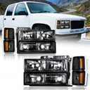 Headlights Assembly for 1994-1998 Silverado & 1994-1999 Chevy Tahoe Suburban C10 C/K 1500 2500 3500 Black Housing Amber Reflector