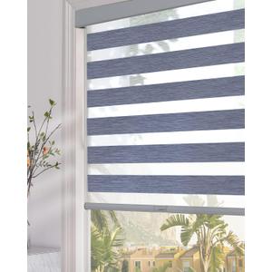 Persilux Blackout Cordless Zebra Blinds for Windows (35" W x 64" H, Dark Grey) with Upgraded Cassette Free-Stop Dual Layers Sheer Roller Shades for Home and Office