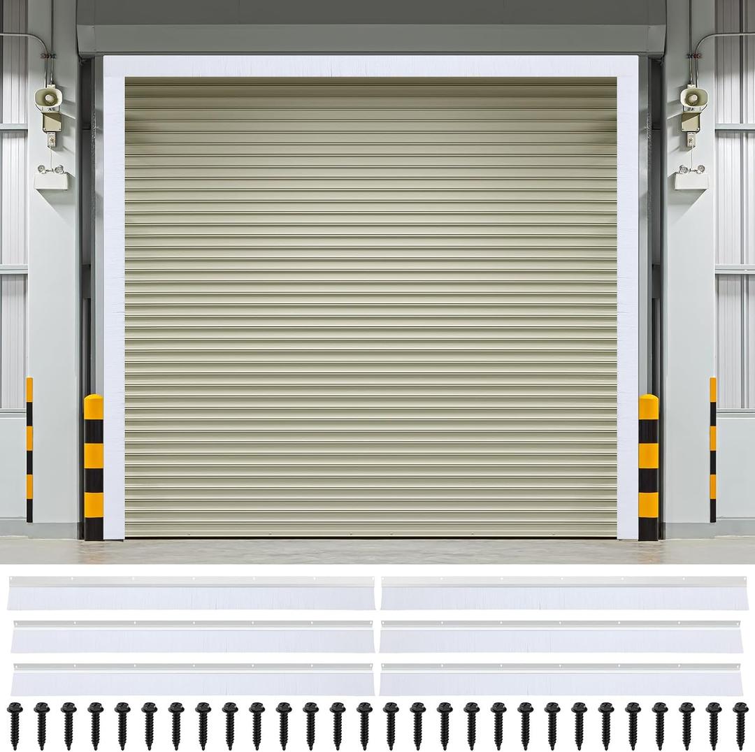 DoubleFill 10 x 10 ft Garage Door Brush Seal Kit, 3 Inch Roll up Door Seal with Aluminum Track, Heavy Duty Nylon Brush for Commercial Doors, Warehouse Barn, Energy Saving, Pest Proof, White