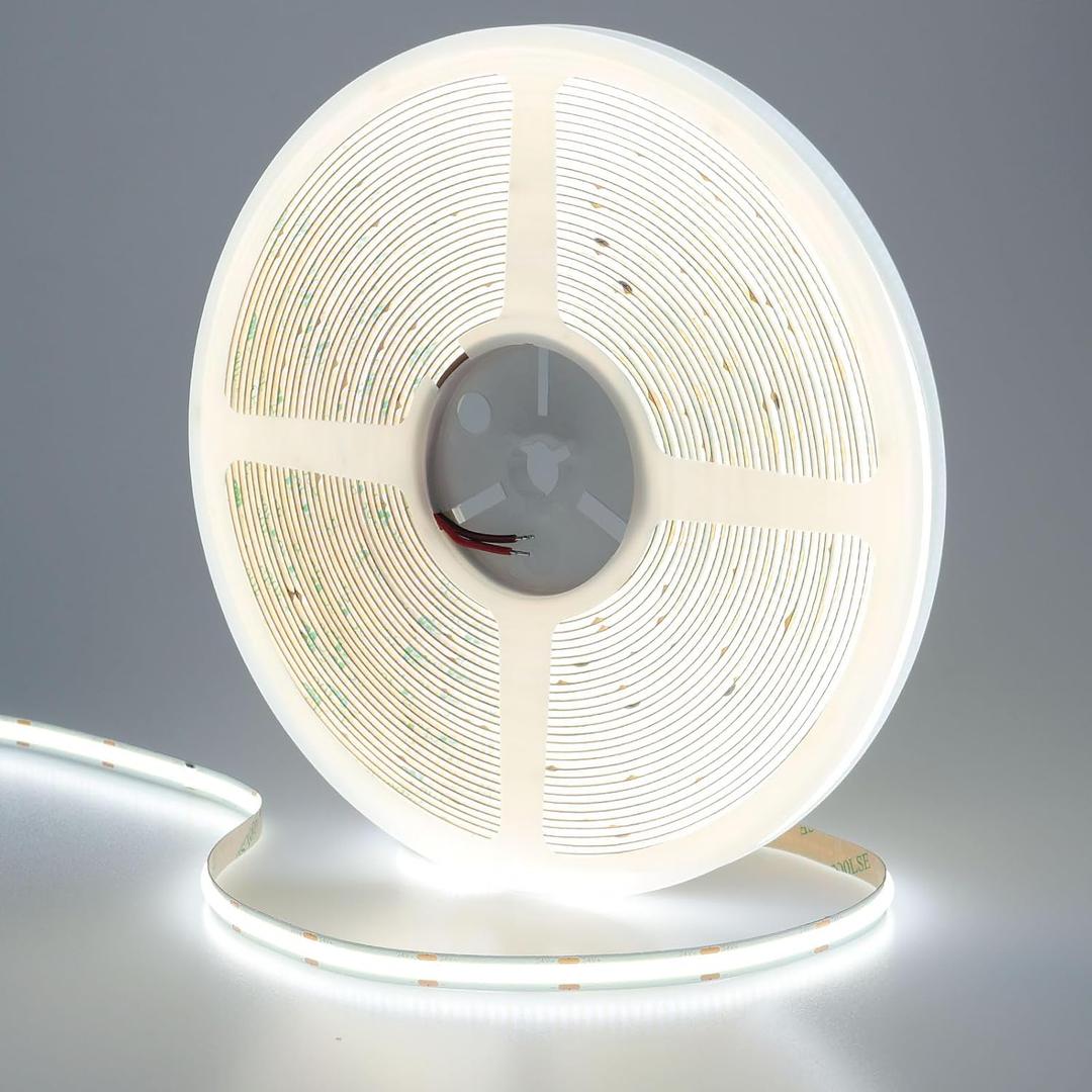 49.2ft/15M DC 24V COB LED Strip Light Cool White 6000K 5760LEDs CRI 93+ 11000lm Uniform Glow IP20 Not Waterproof Flexible LED Tape Lights for DIY Cabinet Bedroom Home Decor(No Power Supply)