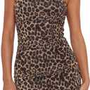 Women's Strapless Tube Top Bodycon Mini Dress, Sexy Ruched Printed Dresses for Club, Party and Night Out (Brown, S)