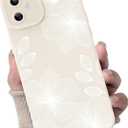 for iPhone 12 Case, Cute Floral Flower Pattern Print Design Soft TPU Full Camera Lens Anti-Drop Anti-Scratch Shockproof Protective Slim Phone Cover for Women Girls - White