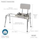DMI Tub Transfer Bench and Shower Chair with Non Slip Aluminum Body, FSA Eligible, Adjustable Seat Height and Cut Out Access, Holds Weight up to 400 Lbs, Bath and Shower Safety, Transfer Bench