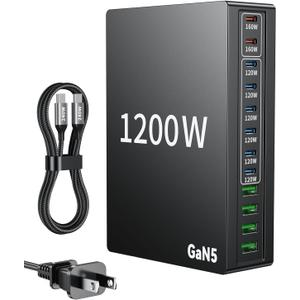 1200W USB C Charger Block.Fast MacBook Pro Charger Charging Station 12 Port 140W PD PPS AVS HUB for All iPhone 17 Pro Max/17 Air/16 SE/Samsung Galaxy 25/ MacBook Pro/Air/iPad Pro/240W Cable