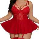 Alrovetoney Plus Size Lingerie For Curvy Women Ruffle Lingerie Set Sexy Lace Lingerie Set Garter Belt With Stockings, 3XL