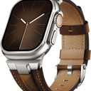 Suitisbest Leather Band Compatible for Apple Watch Ultra Band 49mm 46mm 45mm 44mm 42mm 41mm 40mm, Genuine Leather Replacement Strap for iWatch series 11 10 9 8 7 6 5 4 3 2 1, SE 3 2 1, Ultra 3 2 1 (Titanium/Classic Retro Walnut)