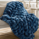 blunique Ultra Soft Cozy Faux Fur Throw Blanket, Fuzzy Plush Thick Bubble Blanket, Oversize Luxury Fluffy Blanket for Couch, Sofa, Bedroom, and Living Room,50x60 Inches,Blue
