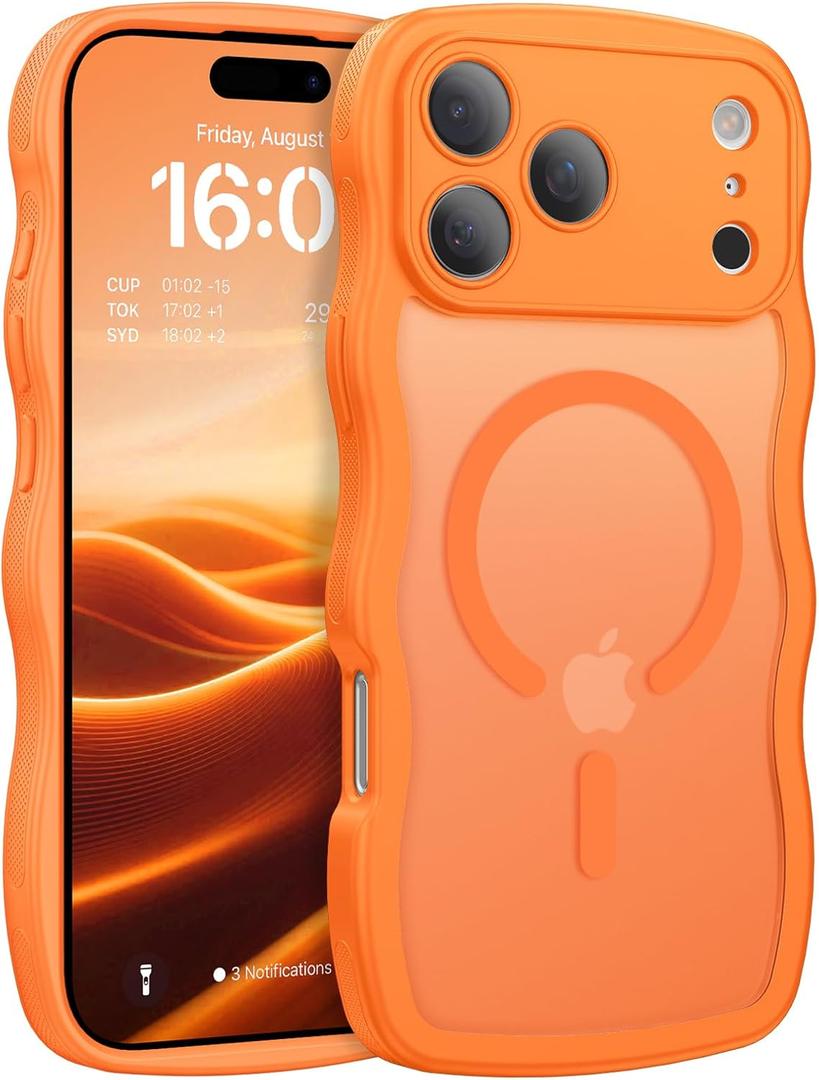 BENTOBEN Magnetic for iPhone 17 Pro Case, Cute Wavy Full Camera Protection [Compatible with MagSafe] Matte Anti-Slip Bumper Women Girls Boys Protective Cover for 17 Pro 6.3", Orange