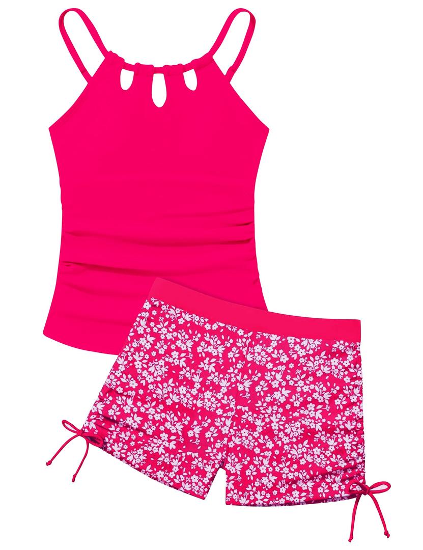 Girls Swimsuit Cutout Bathing Suit Two Piece Swimsuits for Teen Girls Tankini Swimwear Set High Waisted 14Y Pink