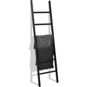 FUIN 6ft Wooden Black Blanket Ladder Living Room Decorative Wall Leaning Farmhouse Quilt Display Holder Rustic Wood Towel Rack for Bathroom