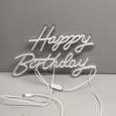 Happy Birthday Neon Sign for Wall Decor, LED Happy Birthday Light Up Sign, USB Powered Dimmable Neon Light for Birthday Party Decorations Backdrop, White 17 x 12 inch