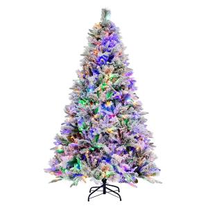 6-ft Pre-Lit Snow Flocked Christmas Tree Hinged Xmas Tree with 8 Modes - 240 Lights