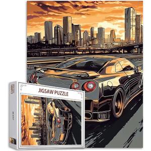 Running Car 1000 Piece Jigsaw Puzzles for Adults Cool Driving on The Hightway Painting Jigsaw Puzzle Automobile Puzzles for Challenging Family Activity Art America Cityscape DIY Puzzle Decor Gifts